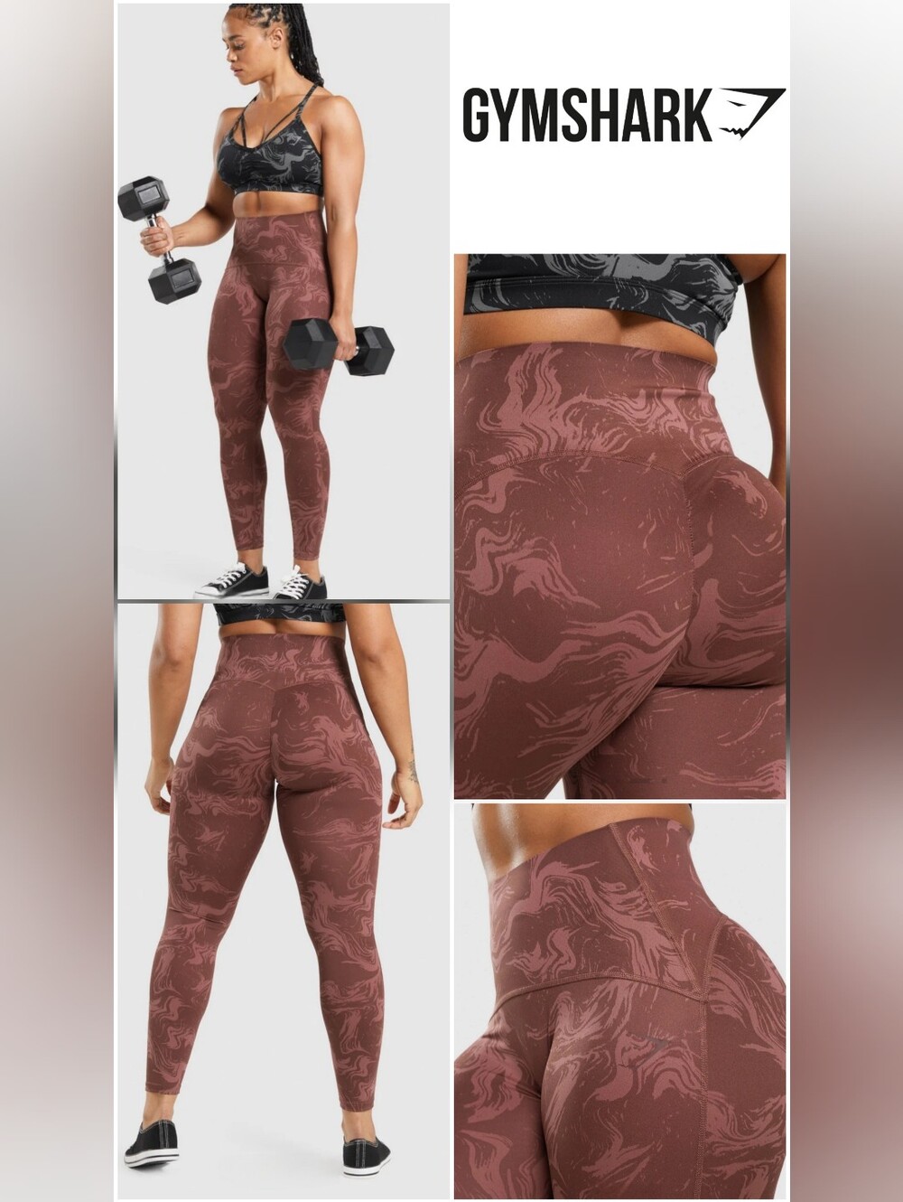 Gymshark GS Waist Support High-Waist Leggings B2A8T Cherry Brown Print